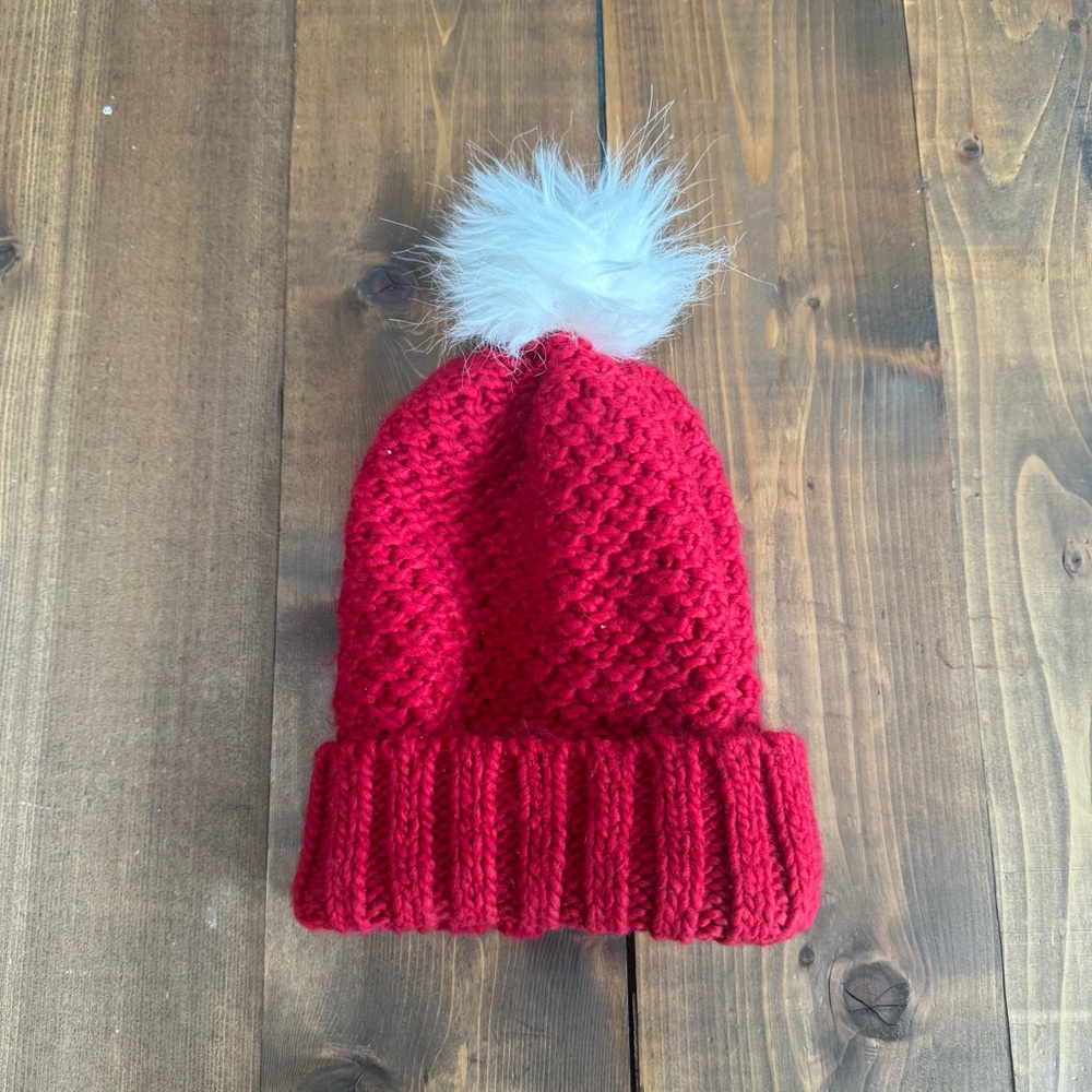 Hollister Pink Knit Beanie with White Pom-Pom
